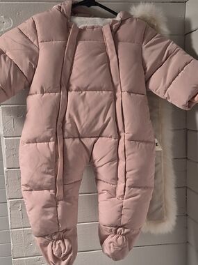Kids Pink Puffer Snowsuit  Winter One-Piece